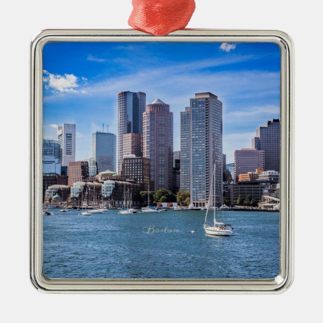 Ornamento De Metal Boston Skyline (Frente)