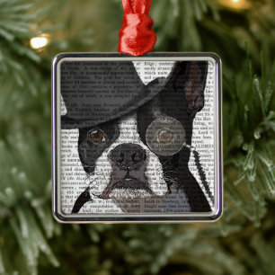 Ornamento De Metal Boston Terrier, Formal Hound e Chapéu