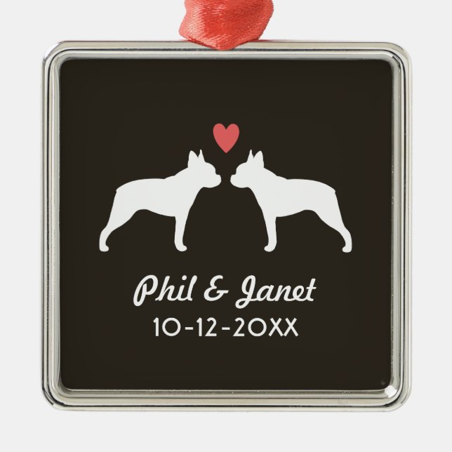 Ornamento De Metal Boston Terrier Silhouettes Love Dogs Casal Persona (Frente)