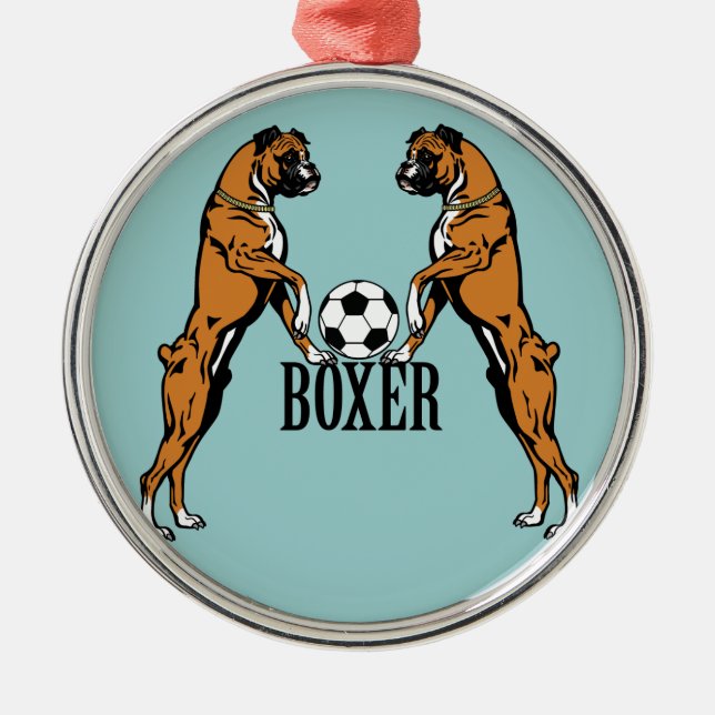 Ornamento De Metal boxeador com bola de futebol (Frente)