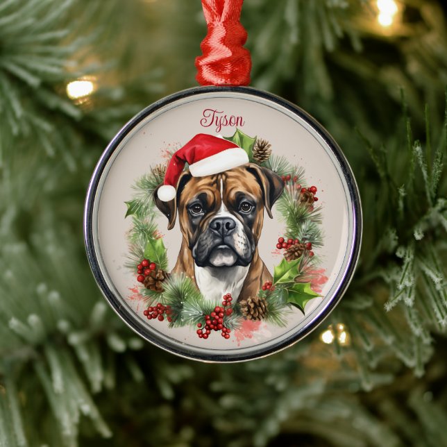 Ornamento De Metal Boxer Christmas Pet Memorial Breed (Árvore)