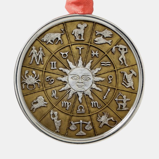 Ornamento De Metal Brass Zodiac Wheel (Frente)
