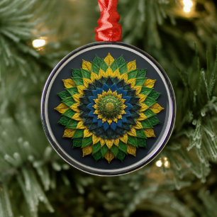 Ornamento De Metal Brazilian Leaf Mandala - Christmas Ornament