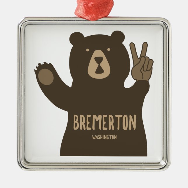 Ornamento De Metal Bremerton Washington Urso da Paz (Frente)