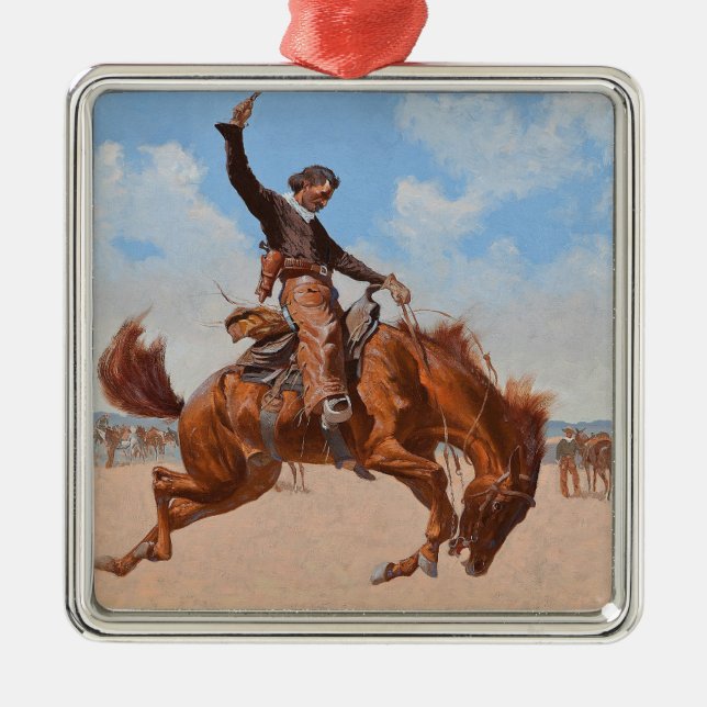 Ornamento De Metal Bronco Buster (por Frederic Remington) (Frente)