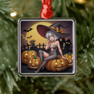 Ornamento De Metal Bruxa na Fazenda de Jack-O-Lantern no Halloween