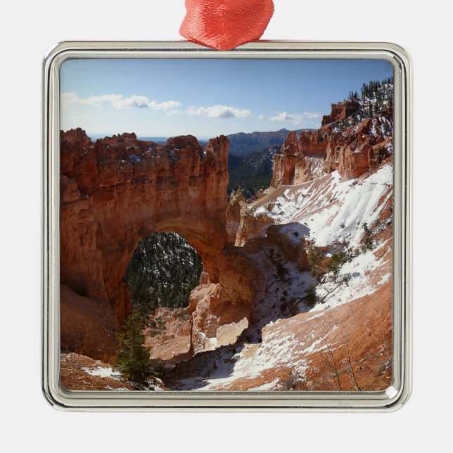 Ornamento De Metal Bryce Canyon Natural Bridge Snowy Landscape Foto (Frente)