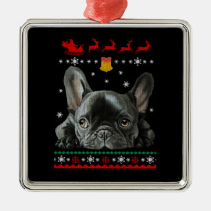 Ornamento De Metal Buldogue Francês  Feliz Natal Com O Frenchie