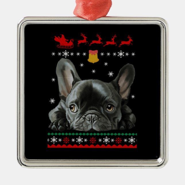 Ornamento De Metal Buldogue Francês| Feliz Natal Com O Frenchie (Frente)