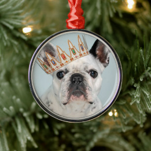 Ornamento De Metal Bulldog Francês com Coroa
