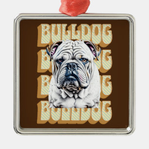 Ornamento De Metal Bulldog Inglês com Fonte Retroativa