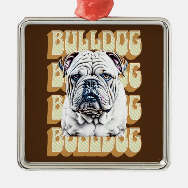 Ornamento De Metal Bulldog Inglês com Fonte Retroativa (Frente)
