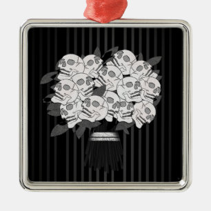 Ornamento De Metal Buquê de Rosas Caveira Preto e Branco