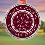 Ornamento De Metal Buraco de Golfe em Um Clássico Personalizado da Bo<br><div class="desc">Personalize o nome,  o número do buraco de localização e a data para criar uma vitória de golfe excelente para celebrar esse buraco fantástico em um só. Projetado por Thisnotme©</div>