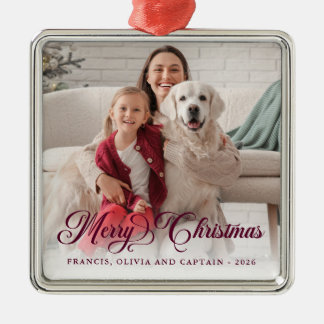 Ornamento De Metal Burgundy Feliz Natal Fotografia de Caligrafia Boni