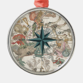 Ornamento De Metal Bússola em um Mapa Antigo