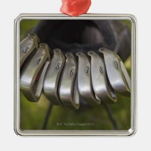 Ornamento De Metal Cabeças de clube do golfe em um saco. Três a nove