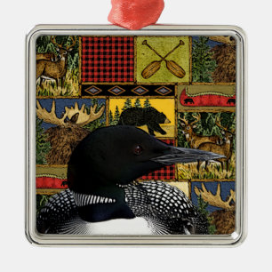 Ornamento De Metal Cabina Rustic Loon Northwoods