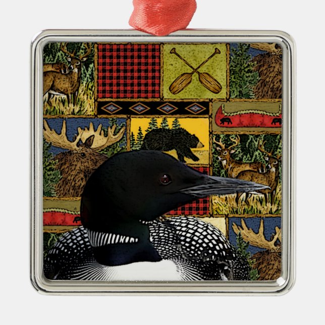 Ornamento De Metal Cabina Rustic Loon Northwoods (Frente)