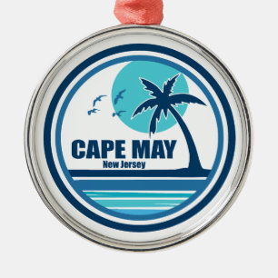 Ornamento De Metal Cabo May New Jersey Palm Tree Birds