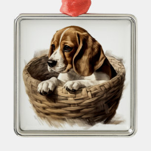 ORNAMENTO DE METAL CACHORRO BEAGLE ADORÁVEL NA BASE