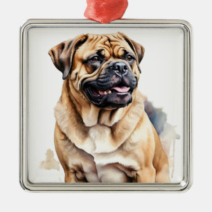 ORNAMENTO DE METAL CACHORRO BULLMASTIFF PRETO E TAN