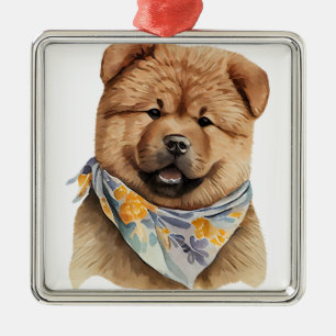 ORNAMENTO DE METAL CACHORRO CHOW CHOW VERMELHO FOFO