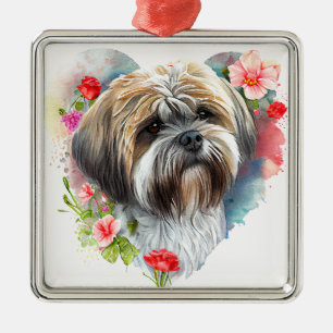ORNAMENTO DE METAL CACHORRO DE CÃO LHASA APSO MARROM ADORÁVEL