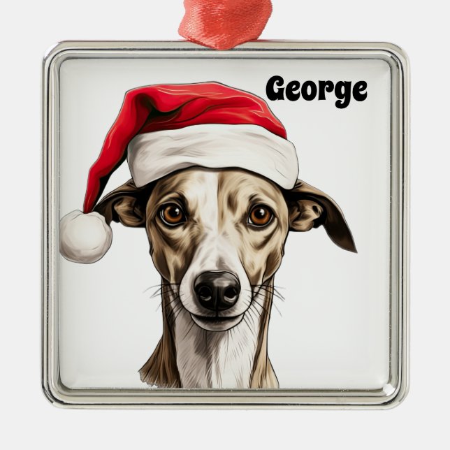 ORNAMENTO DE METAL CACHORRO DE NATAL COM SANTA HAT (Frente)