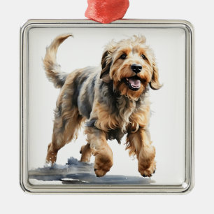 ORNAMENTO DE METAL CACHORRO DE OTERHOUND GRANDE E BOMBEIRO ADORÁVEL