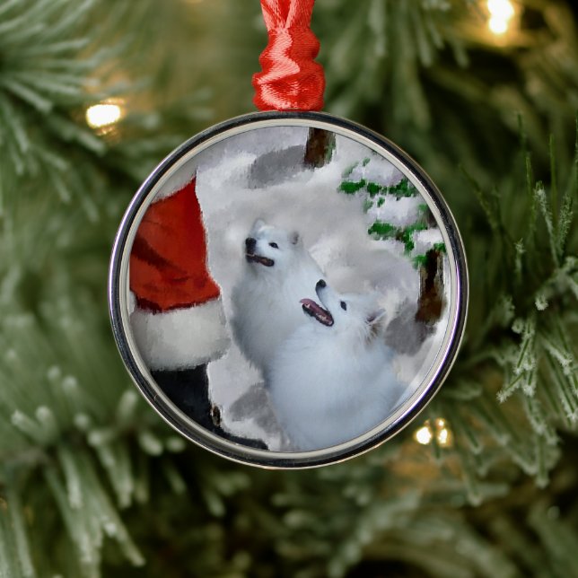 Ornamento De Metal Cachorro Esquimó Americano com Natal de Papai noel (Árvore)