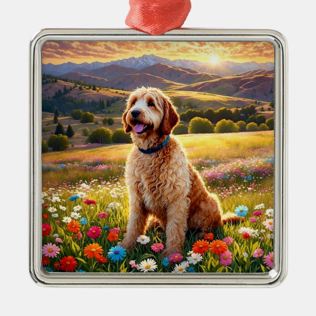 Ornamento De Metal Cachorro Labradoodle (Frente)