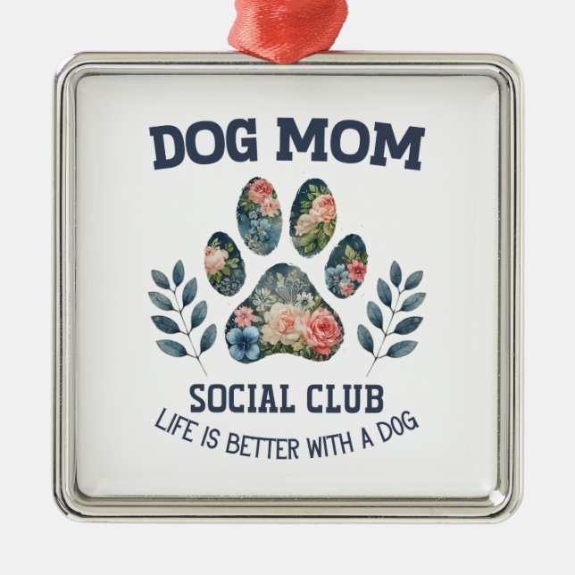 Ornamento De Metal Cachorro Mãe Paw Floral (Frente)
