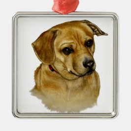 Ornamento De Metal Cachorro Mix de Dachsy-Terrier Fofo