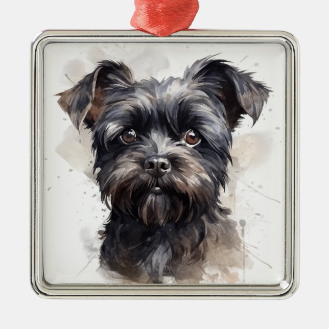ORNAMENTO DE METAL CACHORRO NEGRO DE AFFENPINSCHER (Frente)