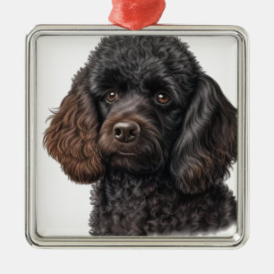 ORNAMENTO DE METAL CACHORRO NEGRO DE POÓDULO FRANCÊS ADORÁVEL