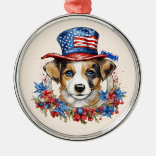 Ornamento De Metal Cachorro Patriótico 4 de Julho Dia da Independênci