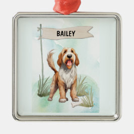 Ornamento De Metal Cachorro Personalizado de Aquarela Otterhound