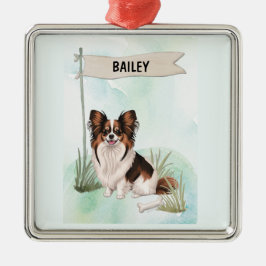 Ornamento De Metal Cachorro Personalizado em Aquarela Papillon