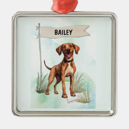 Ornamento De Metal Cachorro Personalizado Watercolor Plott