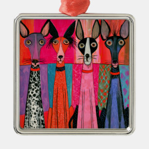 Ornamento De Metal Cachorros Chihuahua Elegantes e Magros de Olhos Br
