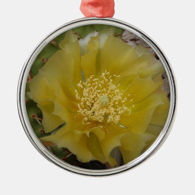 Ornamento De Metal Cacto Amarelo em Flor (Frente)