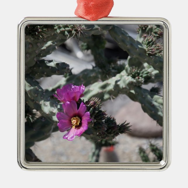Ornamento De Metal Cacto Challa em flor (Frente)