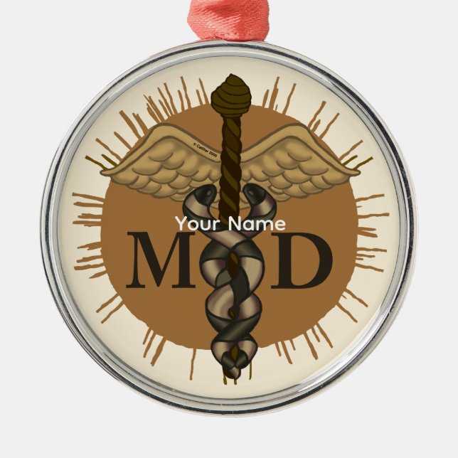 Ornamento De Metal Caduceus M.D. Doutor (Frente)