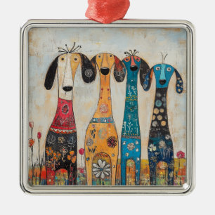 Ornamento De Metal Cães Altos e Fantasiosos