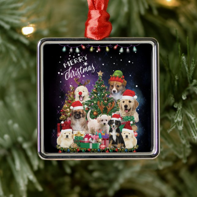 Ornamento De Metal Cães Feliz Natal Luz (Árvore)