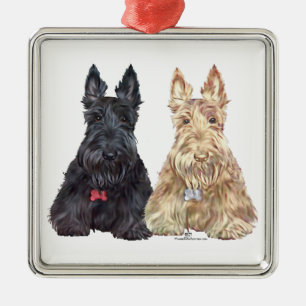 Ornamento De Metal Cães Scottie Trigo e Preto