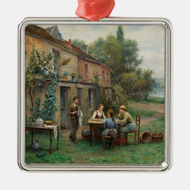 Ornamento De Metal Café bebendo no Jardim (Paisagem Francesa) (Frente)