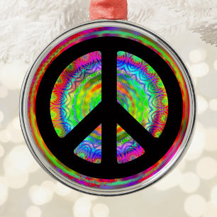 Ornamento De Metal Caleidoscópio Fractal Colorido Símbolo da Paz Pret