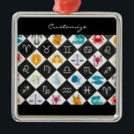 Ornamento De Metal Calendário de Astrologia de Sinal Sun Zodiac Thund<br><div class="desc">Calendário de Sinais Sun Zodiac com símbolos e datas Thunder_Cove para personalizar</div>